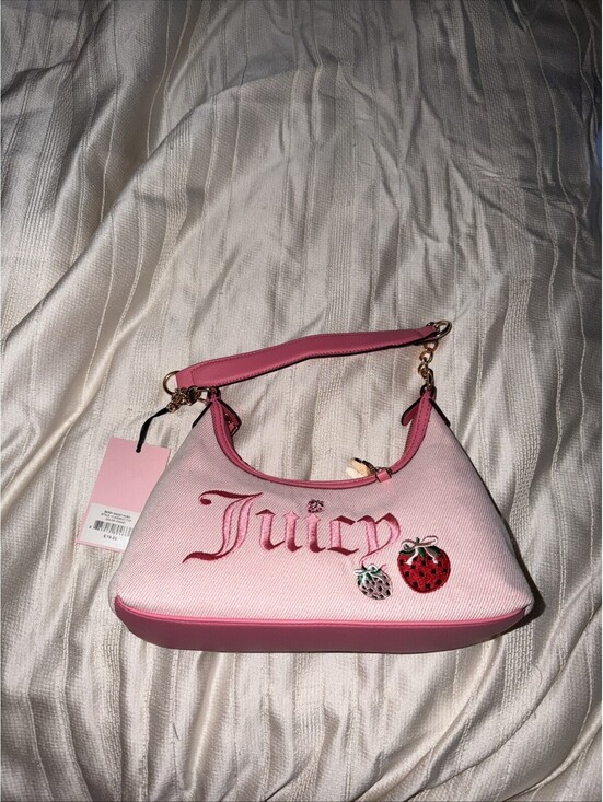 Juicy Couture Handbags - Juicy Couture Berry Sweet Hobo Shoulder Bag Pink Strawberry With Charm NEW